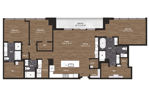 Floor plan for 3 beds, 3 baths, 2167 sqft